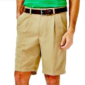 Haggar Men's Big & Tall Cool 18 Gabardine Pleat Shorts Size 42W
